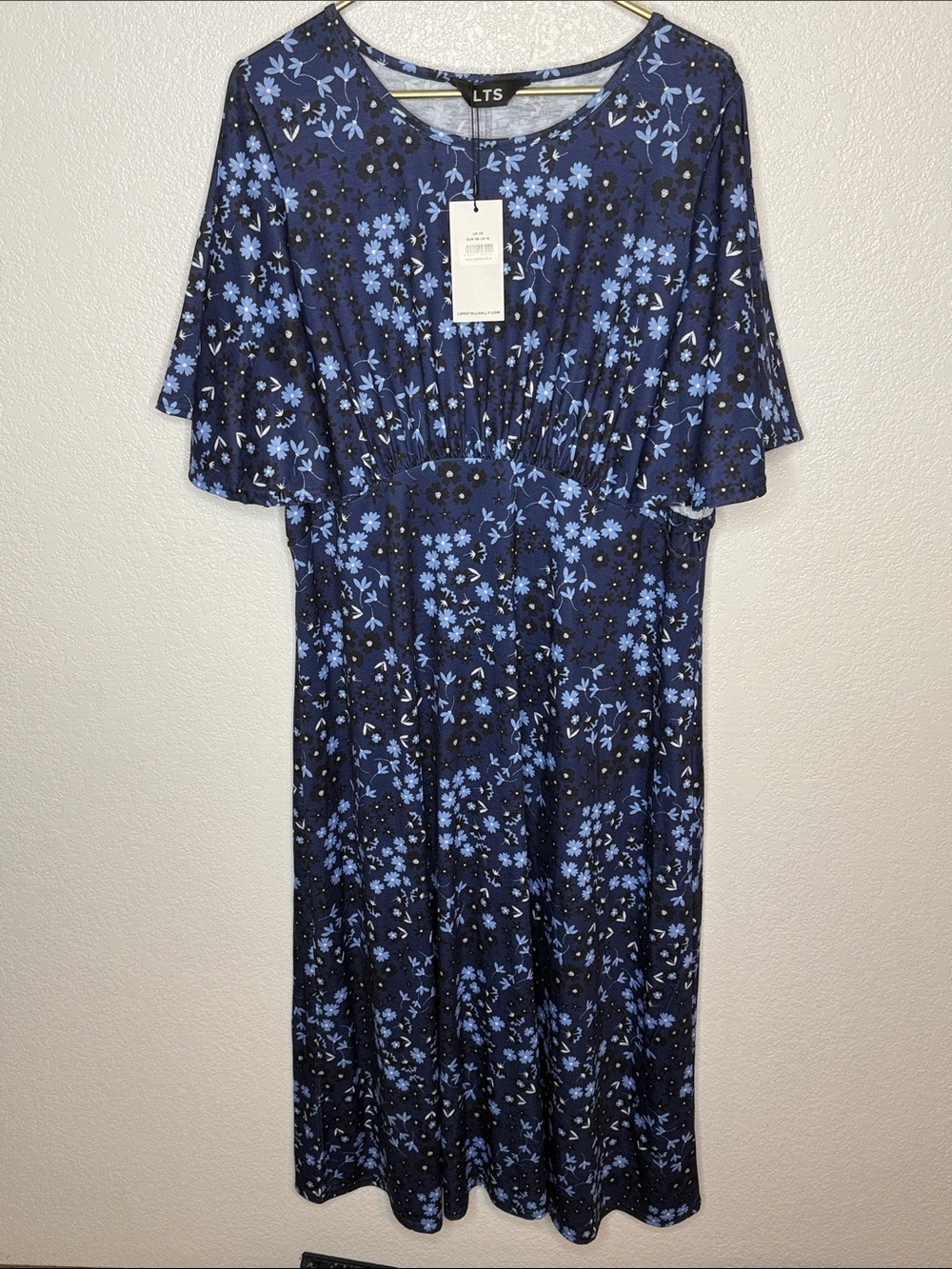 Long Tall Sally Blue Floral Midi to Maxi Flutter Sleeve Dress Size 16 NWT
